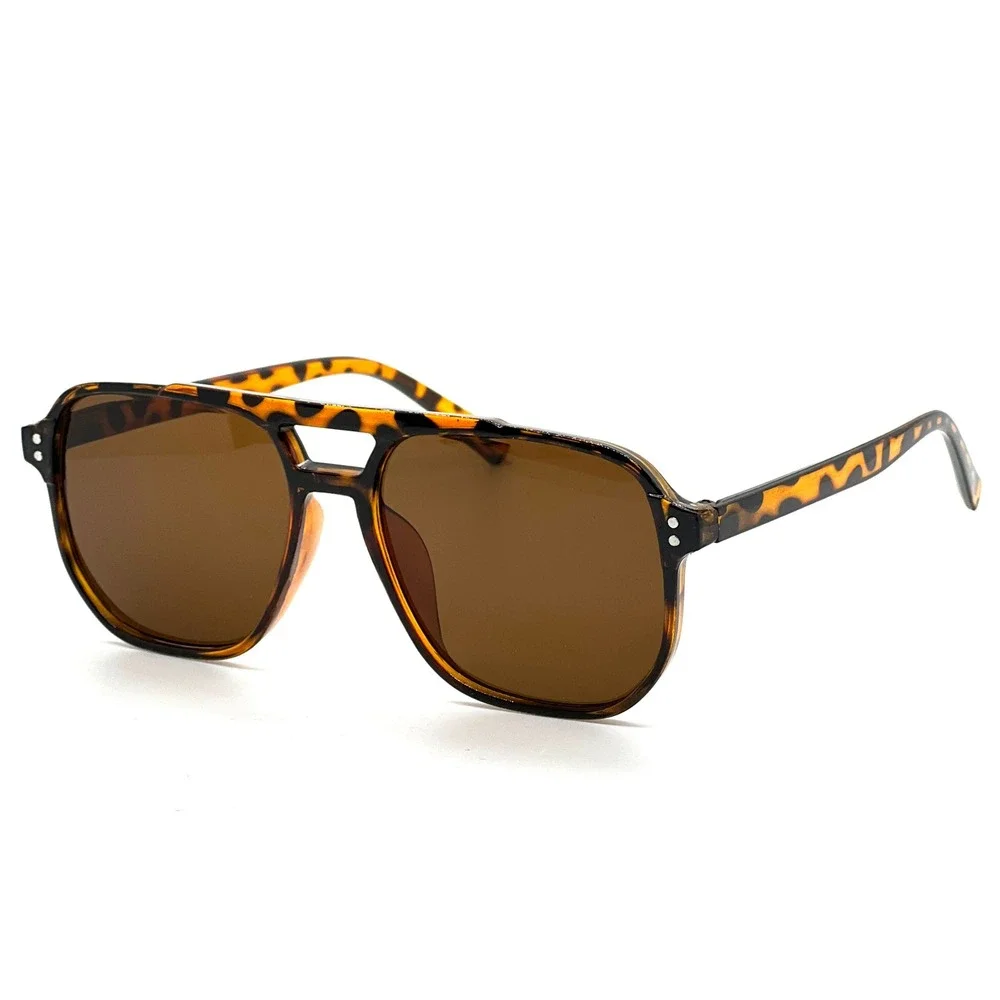 Mens Tortoiseshell Classic Sunglasses Brown Lens Square Double Bridge Retro 70s‎
